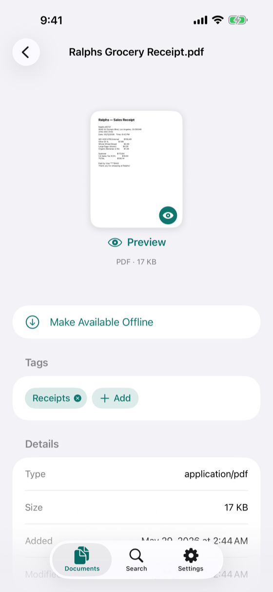 Document preview and tags